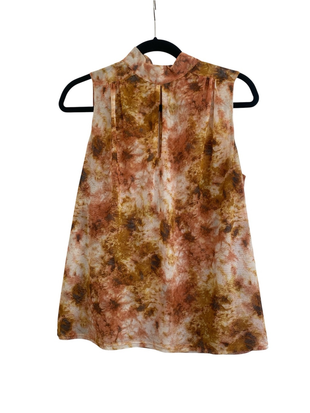 Socialite Sleeveless Mock Neck Blouse in Rust & Brown Tie-Dye Size Medium